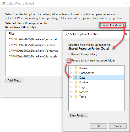Selecting the shared Data folder